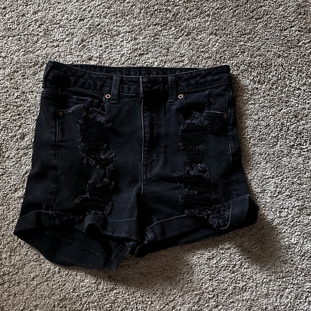 Black Distressed Denim Shorts